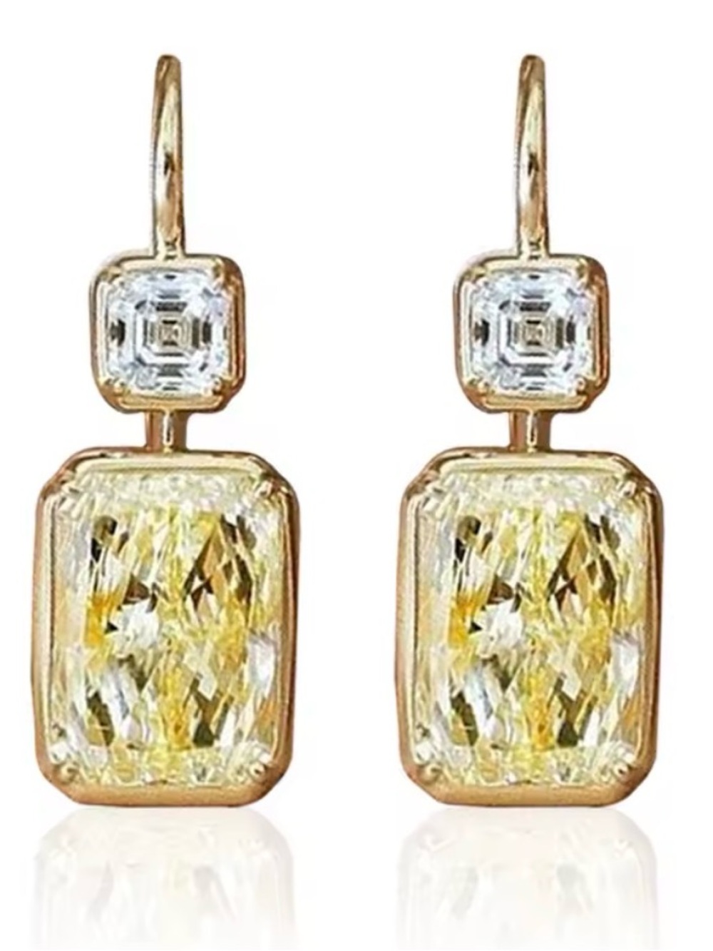 NEW Gold-tone Drop Earrings with Yellow and White bevel CZs - Picture 2 of 3